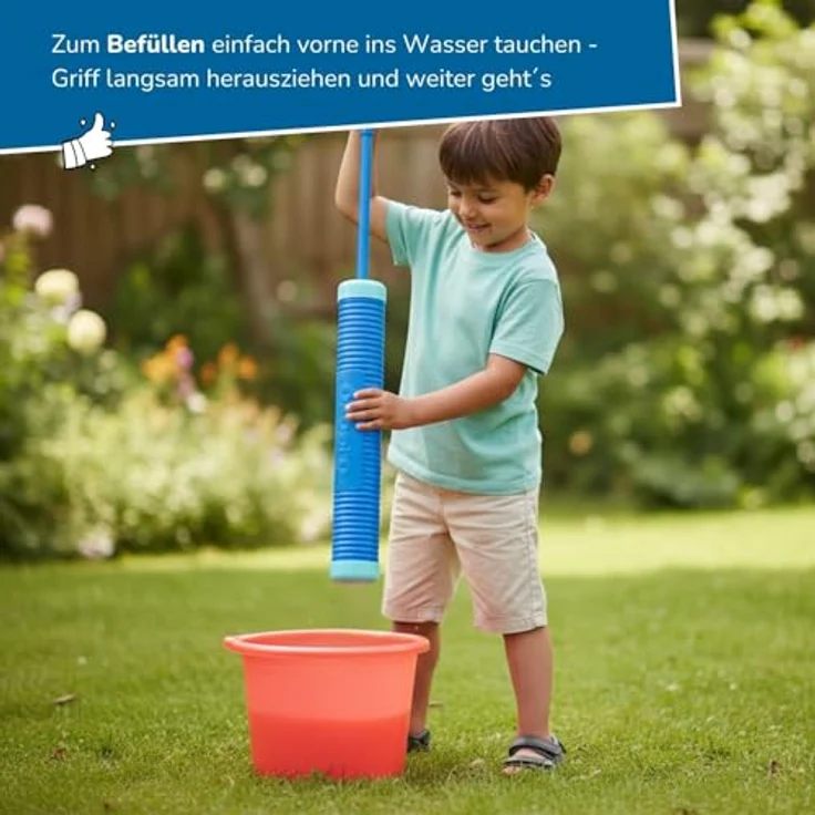 alldoro 60112 - Water Shooter ca. 55 cm, Wasserspritze Reichweite bis zu 12 Meter, Wasserkanone mit 190 ml Wassertank, Wasserspritzpistole für Strand, Garten und Freizeit, für Kinder ab 3 Jahren – Bild 5