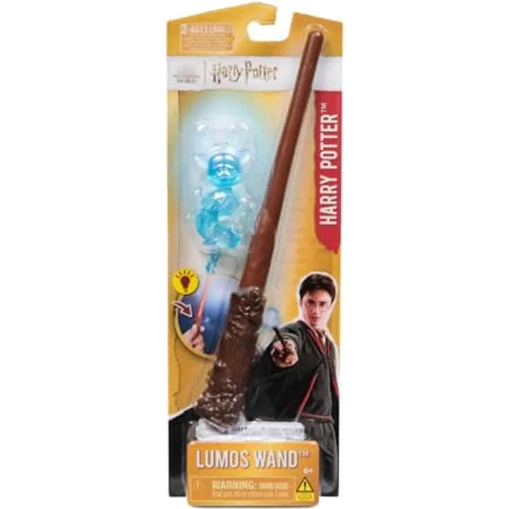 Wizarding World Harry Potter Lumos Wand, beleuchteter Zauberstab 27,9 cm mit Hirsch-Patron-Figur, Spielzeug für Kinder ab 6 Jahren