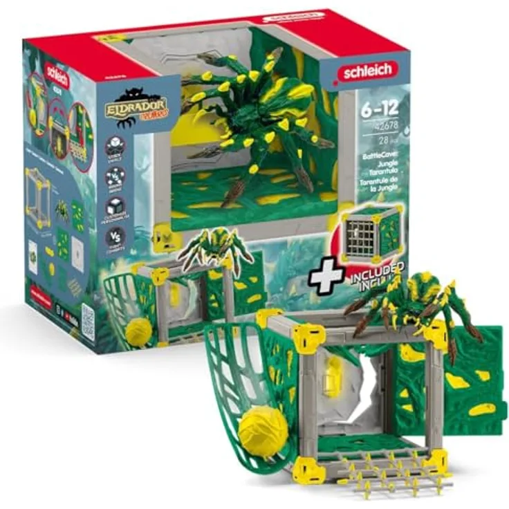 Schleich BattleCave Dschungeltarantel, Schleich Eldrador Creature mit gelb-grüner Färbung, kombinierbar mit anderen BattleCaves, 15 cm Kantenlänge
