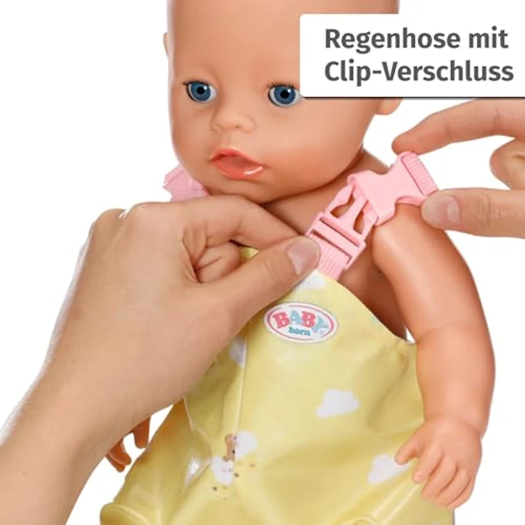 Baby Born Puppenkleidung Deluxe Regen-Outfit 43 cm, Gelb/Rosa, mit Regenmantel, Regenhose und Gumistiefeln – Bild 3