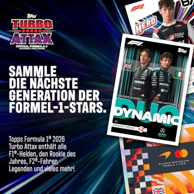 Topps 2026 Turbo Attax TCG - Formel 1 Super Tin, Sammeldose mit 72 Karten, inklusive 8 Limited-Edition-Karten und seltenen Relic-Karten – Bild 3