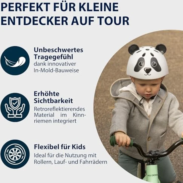 HUDORA Kinderhelm Pandy - Sicherer Kinder-Fahrradhelm XS mit süßem Panda-Motiv - Komfortabel belüftet & mit In-Mould-Bauweise - Ideal für Mädchen & Jungen - Optimal für Laufrad, Scooter & Fahrrad – Bild 5