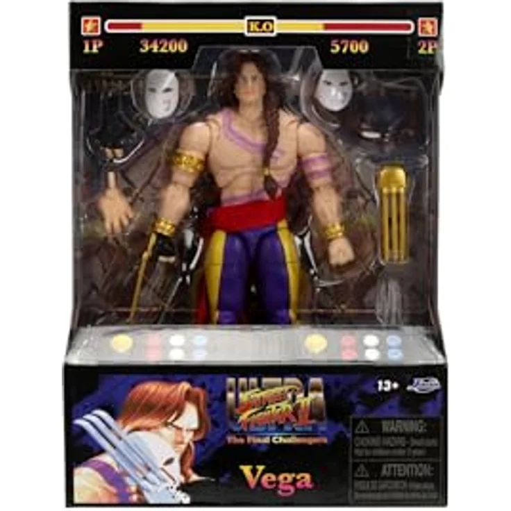Jada Toys Street Fighter Figur Vega, 15 cm bewegliche Sammel- und Actionfigur mit alternativem Kopf, Händen und Zubehör, offiziell lizenziert, ab 13 Jahre – Bild 2