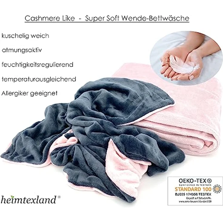 heimtexland ® Teddy Flanell Wende Bettwäsche Bettbezug Set 80x80 I 135x200 Plüsch Bezug Cashmere Touch Typ751 Rosa Anthrazit – Bild 5
