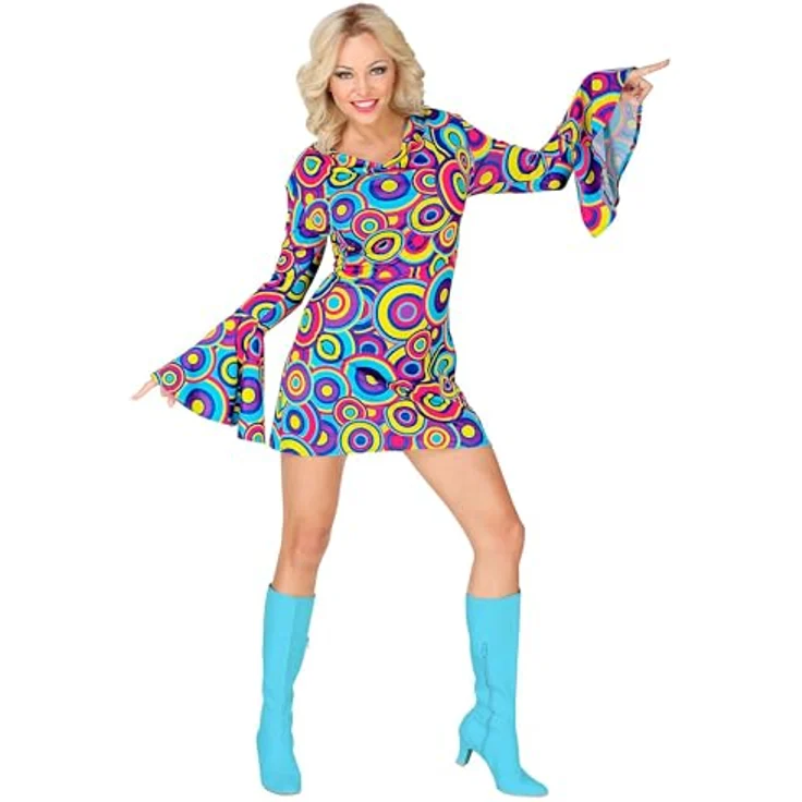 W WIDMANN MILANO Party Fashion 70er Jahre Kostüm, Kleid in XL mit Trompetenärmeln für Hippie, Reggae und Disco Fever – Bild 2