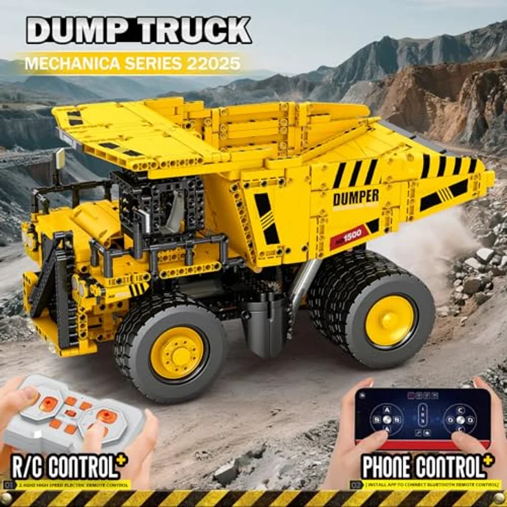 Reobrix Technik Dumper Bausteine 22025, Bergbau Muldenkipper mit hydraulischem Arm und Bluetooth-Fernsteuerung, 1.538 Teile – Bild 2