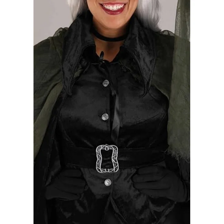 Metamorph Gothic Witch Kostüm (S), hochgeknöpfte Jacke mit Spitzkragen, mehrlagiger Überrock und zweiteiliger Hexenhut, schwarz – Bild 7
