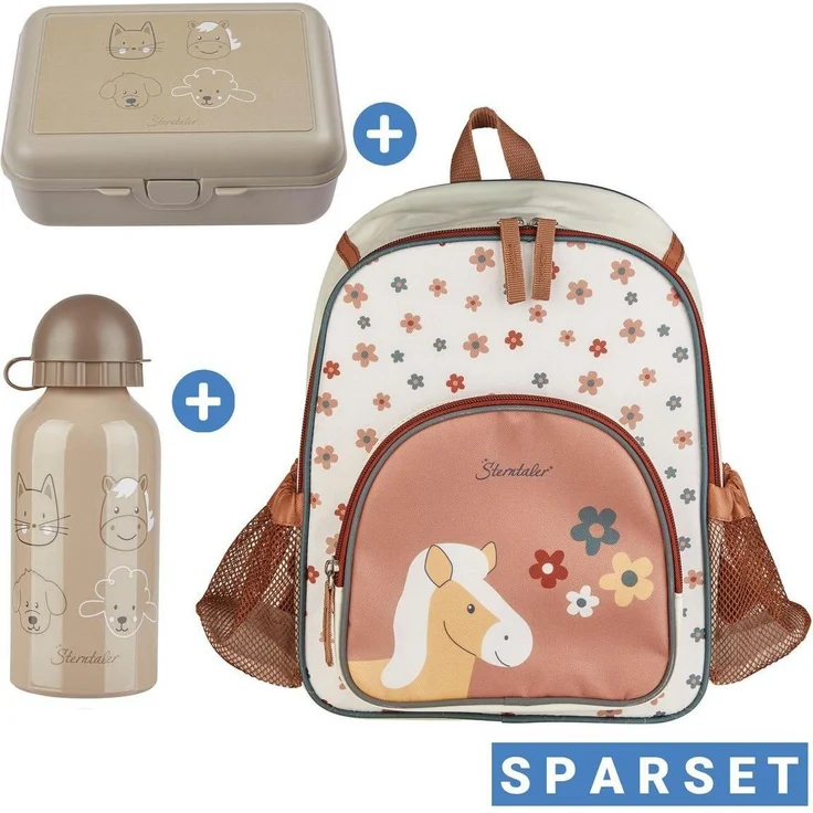 Sterntaler Kindergarten-Set, Rucksack, Brotdose & Trinkflasche im Pferd Sunny Design, rot