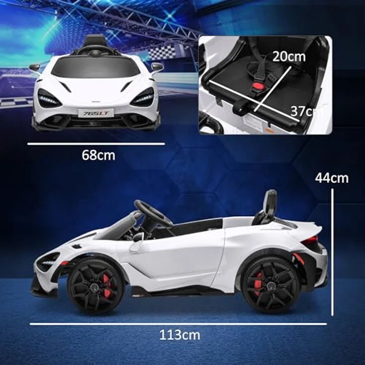 "AIYAPLAY Elektro-Kinderauto 12 V mit 2,4G Fernbedienung, MP3 Musik, LED-Lichter, für 3-6 Jahre Weiß" – Bild 5