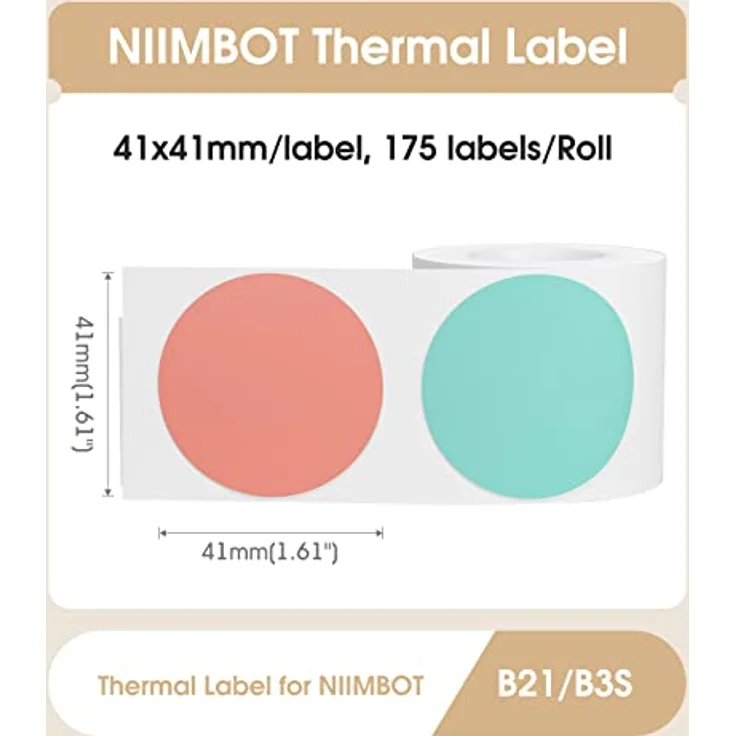 NIIMBOT Runde Etiketten für B21/B1/B3S Etikettendrucker, Thermoaufkleber 1.61"X1.61", 175 Stück, wasserdicht und ölbeständig – Bild 2