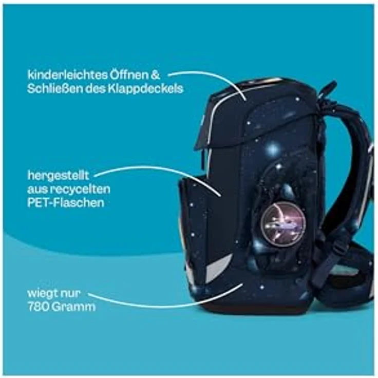 ergobag cubo light Set ergonomischer Schulrucksack, extra leicht, Set 5-teilig, 780 g, nachhaltig recycelte PET-Flaschen, blau – Bild 4