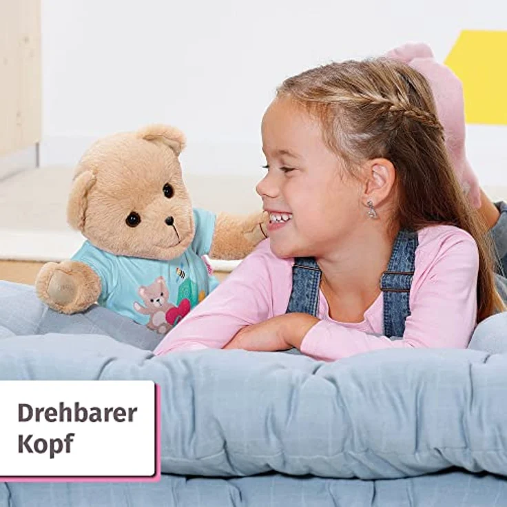 Zapf Creation 835593 BABY born Bär blau mit blauen Strampler- Teddybär Kuscheltier, bewegliche Arme und Beine, drehbarer Kopf, waschbar per Handwäsche, mit Freundschaftsbuch und Stickerbogen. – Bild 5