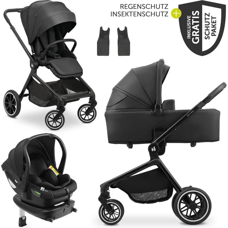 Hauck 4in1 Kinderwagen-Set Move N Care Trio Set, inkl. i-Size Babyschale Drive N Care mit Isofix-Basis, All-Terrain-Gummireifen, umsetzbarer Sportsitz, schwarz