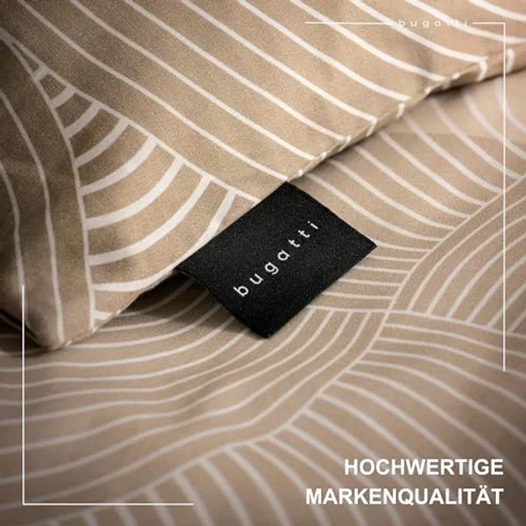 bugatti Bettwäsche 135x200 cm - 100% Baumwolle, Reißverschluss, anschmiegsam, weich & waschbar, Mako Satinbettwäsche Kreise grafisch beige – Bild 5