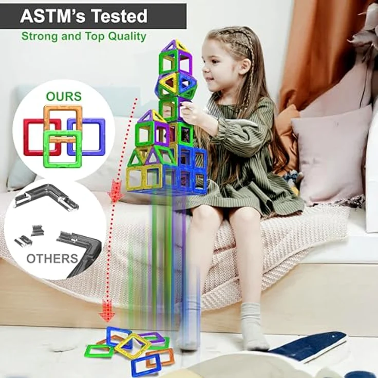 Desire Deluxe Magnetische Bausteine 94PC Konstruktion Bauen Blöcke Set Montessori Spielzeug Teilen für Kinder ab 2 3 4 5 6 7 8 Alter Jahren, Lernspielzeug für Mädchen Jungen Pädagogisches Geschenk – Bild 4