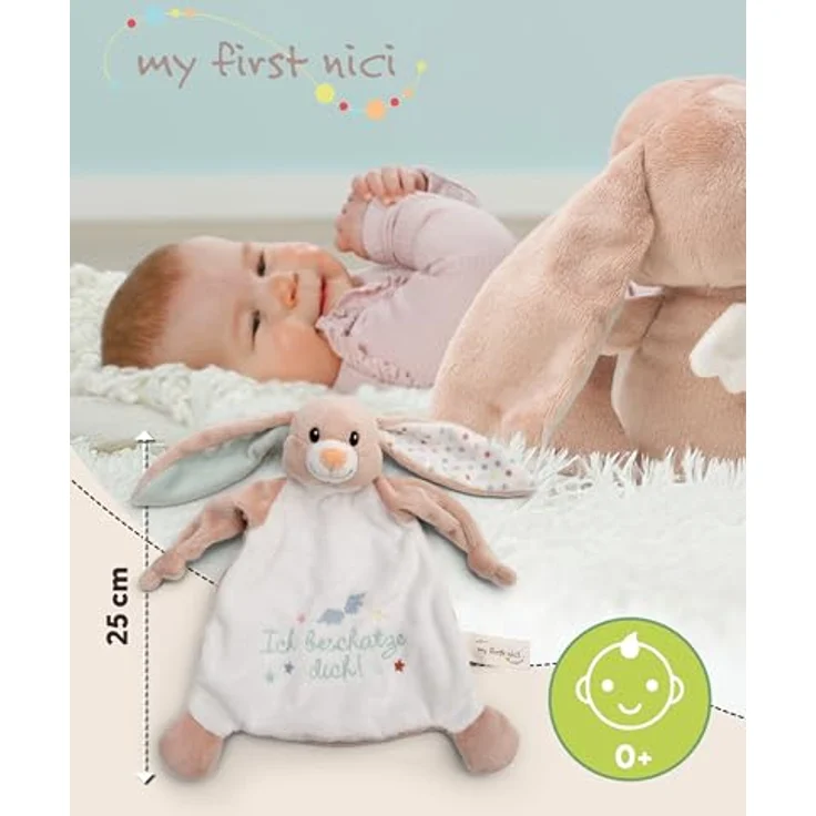 NICI Schmusetuch Hase Fjella Ich beschütze Dich 25x25cm - rosa - Kuscheltuch für Babys & Kleinkinder, Baby Kuscheltier Schnuffeltuch für Mädchen & Jungen – Bild 2