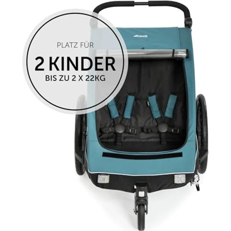 Hauck Fahrradkinderanhänger Dryk Duo, Ocean Green, für 2 Kinder, inkl. Buggy-Rad, sportives Design mit One-Hand-Fold – Bild 3