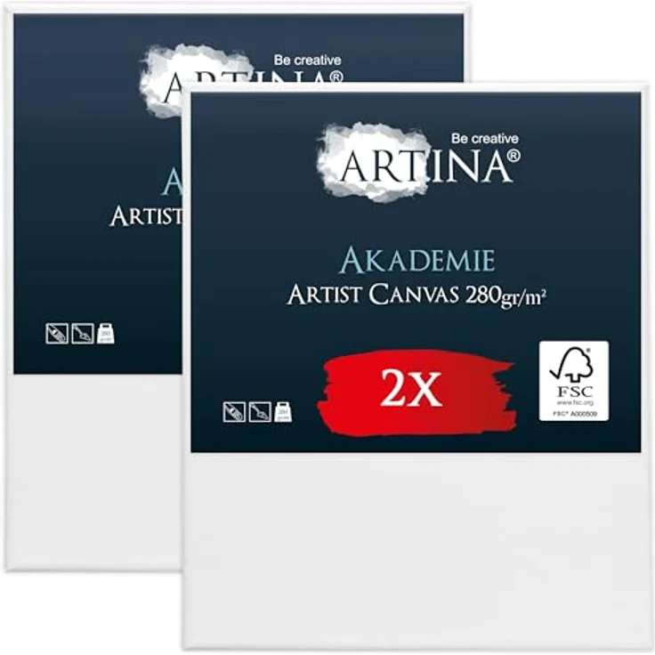 Artina 2er FSC® Set bespannte Keilrahmen Leinwand 50x60 cm, säurefrei, 280 g/m², für Acryl- und Ölfarben – Bild 1