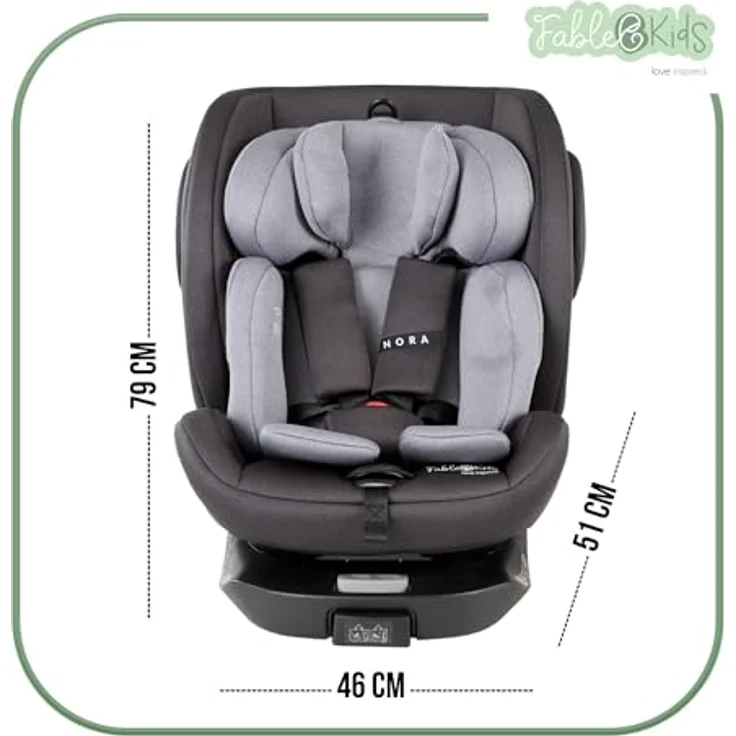 FableKids NORA Autokindersitz, 360° drehbar mit Isofix, für Kinder 40-150 cm, grau – Bild 7