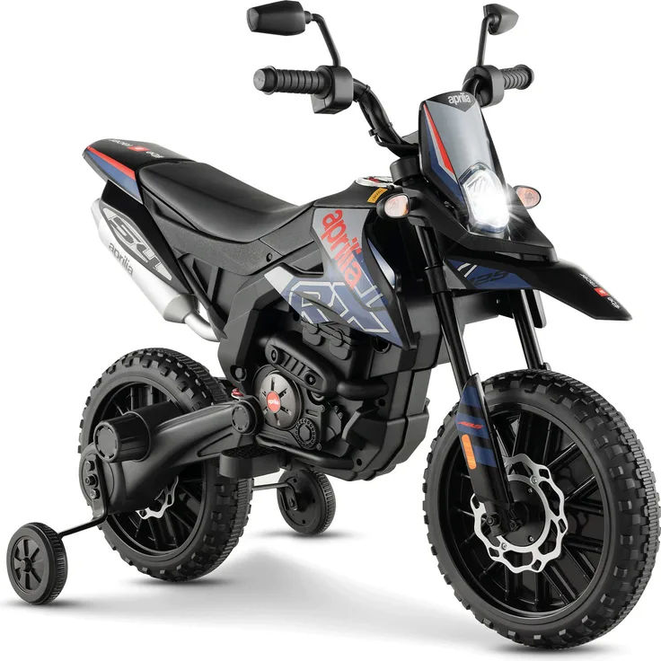 DREAMADE 12V Kinder Elektro-Motorrad Aprilia, lizenziertes Geländemotorrad mit Stützrädern, Federung, USB, ab 3 Jahren, blau, bis 30 kg belastbar