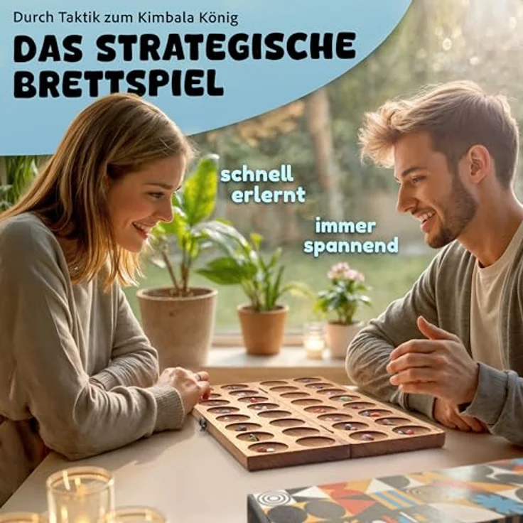 Spielario Kimbala Steinchenspiel Kalaha Mancala, Eichenholz, für 2 Spieler, inkl. Stoffbeutel und Anleitung – Bild 2