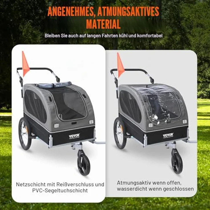 VEVOR 2-in-1 Hundeanhänger Fahrradanhänger & Kinderwagen, 40 kg Tragfähigkeit, faltbar, Kohlenstoffstahl, 600D Oxford-Gewebe, 1470 x 720 x 780 mm als Anhänger, 1530 x 720 x 825 mm als Jogger – Bild 4