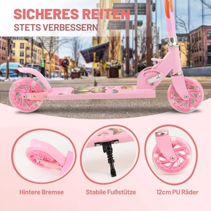 TENBOOM Kinder Scooter, Klappbar und höhenverstellbar, mit 2 LED leuchtenden Rädern, Tretroller für 3-10 Jahre, Aluminiumrahmen, hintere Bremse – Bild 4
