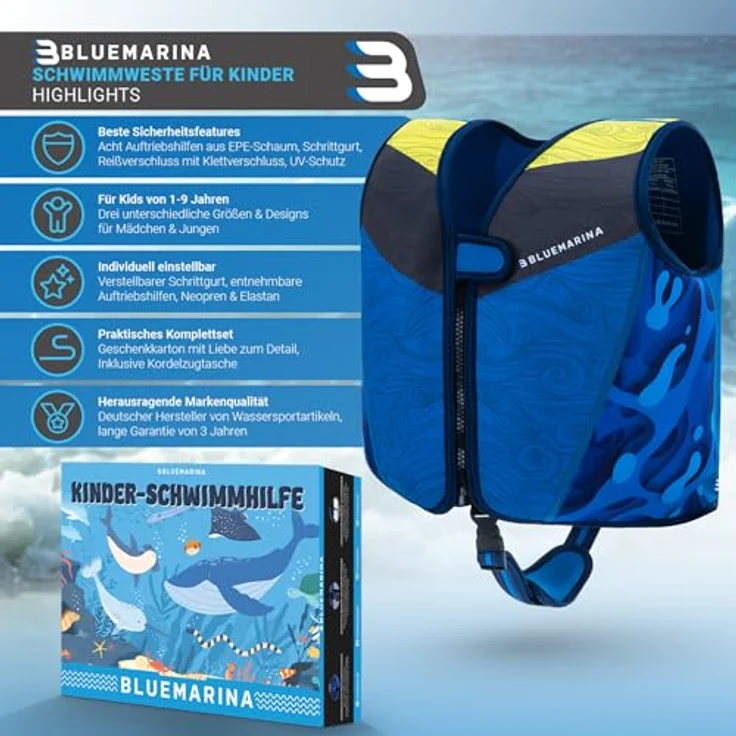 Bluemarina Schwimmweste für Kinder | Schwimmhilfe für Kind ab 1-9 Jahren (Laguna, S) - Auftriebshilfen aus EPE-Schaum, UV-Schutz, Schrittgurt – Bild 2