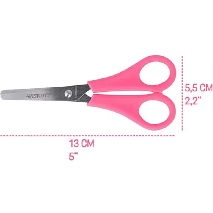 WESTCOTT Papierscheren Kids, Bastelschere 13 cm, mit farbigen Kunststoffgriffen und rostfreier Edelstahlklinge, für Rechtshänder – Bild 6