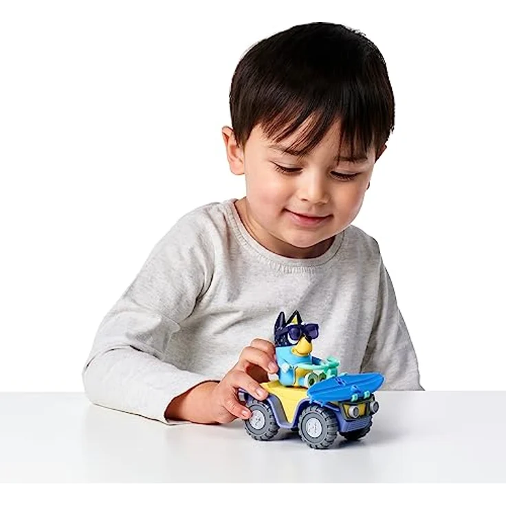 BlueY Bluey: Fahrzeug- und Figurenset „Strand-Quad mit Bandit“ – mit Bandit (7,6 cm) und Surfbrett-Zubehör, Black – Bild 3