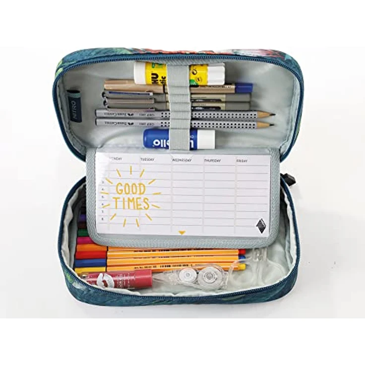 NITRO Pencil Case XL Tropical, Federtasche mit 7 Stiftschlaufen, Geodreieck, Radierer und geheimbereich für Schule und Beruf – Bild 9