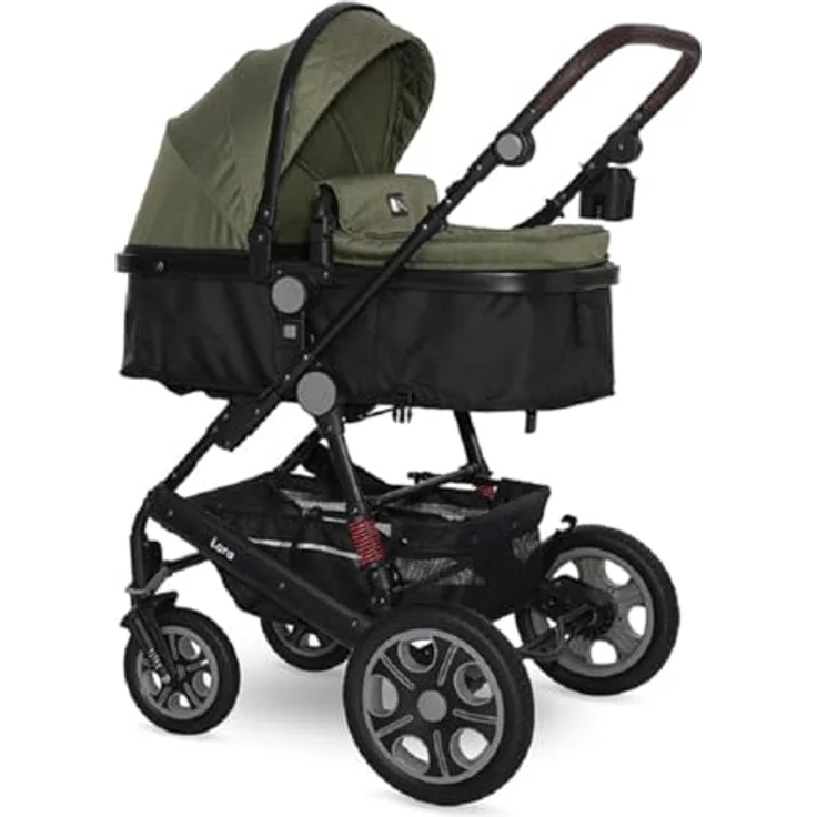 Lorelli Kinderwagen Lora faltbar Gummiräder Tragetasche Sportsitz Fußabdeckung, grün – Bild 3