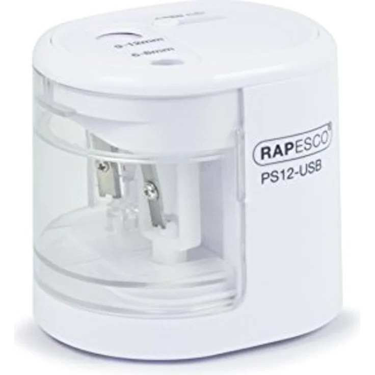 RAPESCO PS12-USB, Elektrischer Anspitzer in Weiß mit Dual-Antrieb und Auto-Stopp-Funktion, geeignet für Stifte 6-12mm – Bild 4