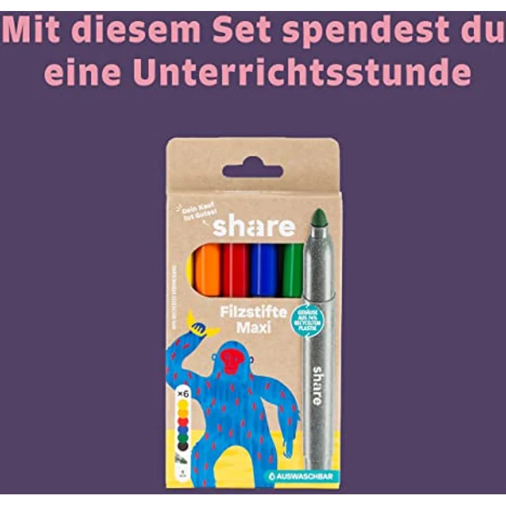 share Faserstift Filzstift Maxi, 6er-Set für Kinder, Grundfarben, 6 mm Strichstärke – Bild 3