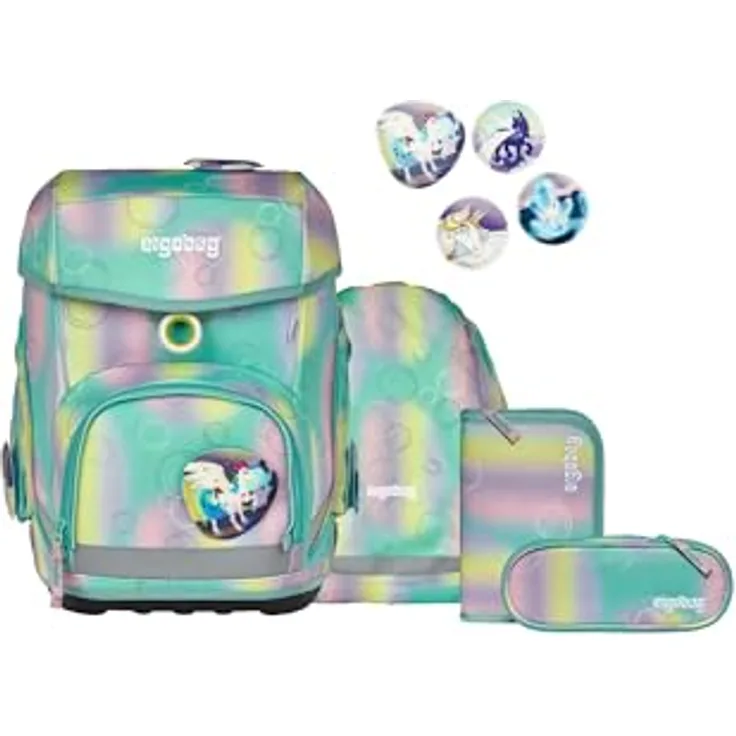 ergobag cubo Set, ergonomischer Schulrucksack 5-teilig für 1. Klasse, Standfest und individuell gestaltbar, Schwarz