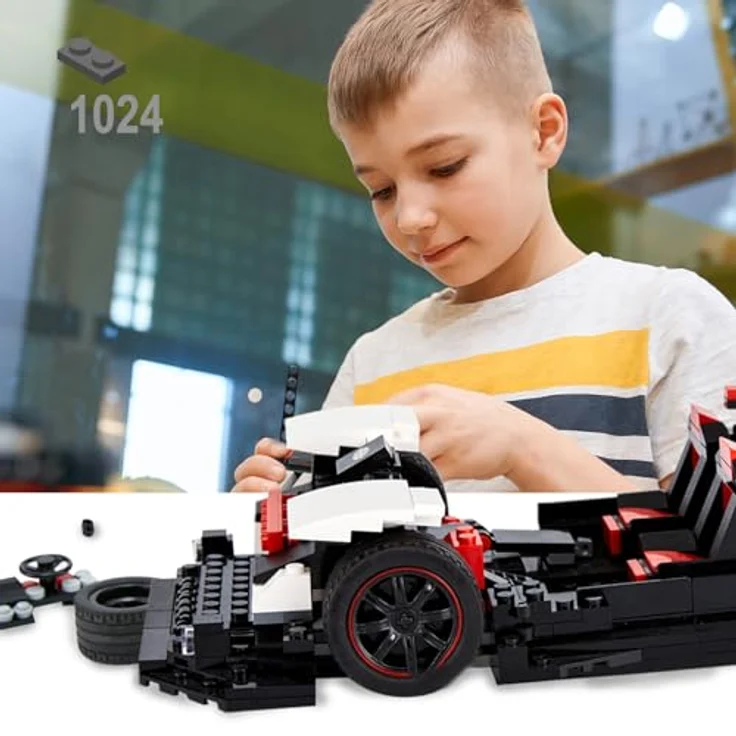 JAMARA Pagani Zonda Cinque 1:16 Bricks, Modellbau DIY Bausatz Rennwagen Auto, 1024 Teile, ab 8 Jahre, Weiss, Türen und Fronthaube manuell bewegbar – Bild 2