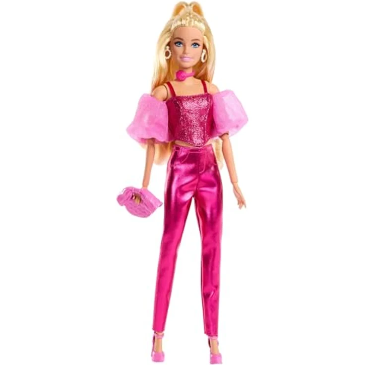 Barbie Deluxe Style Anziehpuppe, pinkes Metallic Outfit mit hochwertigen Accessoires – Bild 1