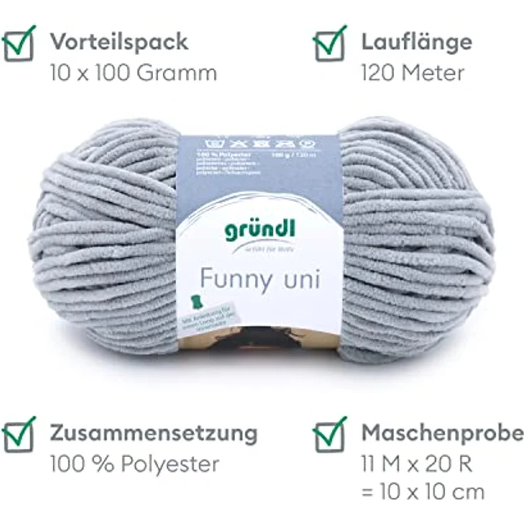 Gründl Wollknäuel, Polyester, Hellgrau, 1 x 100 g, 100 – Bild 2