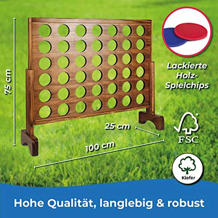 Toyfel Vier Gewinnt Spiel XXL Holzspielzeug Groß – Spielklassiker 4 Gewinnt aus FSC® Holz Indoor & Outdoor Spiele – Premium Gesellschaftsspiel für Erwachsene & Kinder ab 4 Jahren - Ace, Kiefernholz, Farbe unbekannt – Bild 2