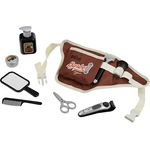 Klein Spielzeug-Frisierkoffer Braun, Barbergürtel mit Zubehör für Kinder, inklusive Bartschneider und Schere