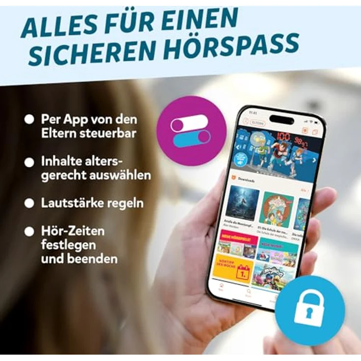 tigermedia tigerbox Touch Plus Miami Sky, Streaming-Hörbox für Kinder mit Farb-Touchdisplay, Stereo-Klang, Nachtlicht, Bluetooth-Kopfhöreranschluss und extra starkem Akku, hellblau – Bild 5