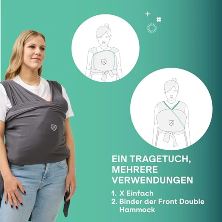 Koala Cuddle Band 2, elastisches Bauchtragetuch bis 15 kg, verstellbar und unisex, aus Bio-Baumwolle – Bild 6