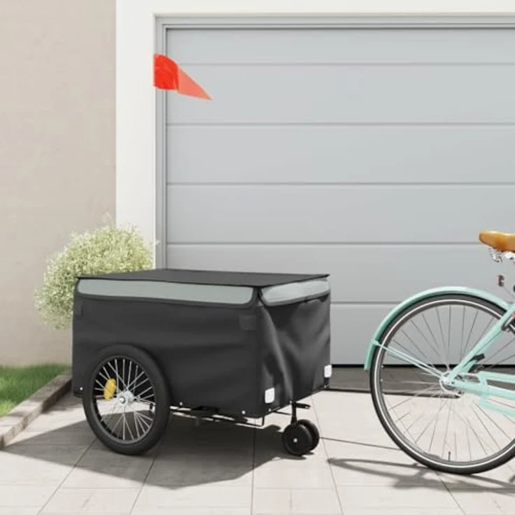 vidaXL Fahrradlastenanhänger Schwarz und Grau 45 kg Eisen - Robuster Fahrradanhänger für schwere Lasten – Bild 2