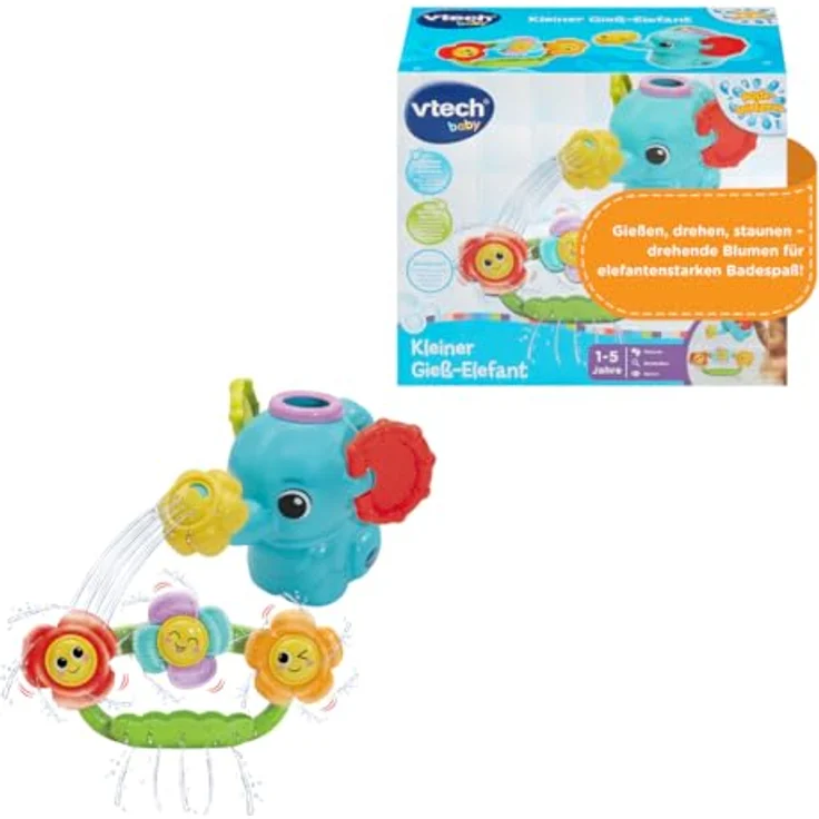 VTech Baby Kleiner Gieß-Elefant, Badespielzeug mit drehbaren Spielelementen, Saugnapf und Wasser Gieß-Effekten für Kleinkinder – Bild 1