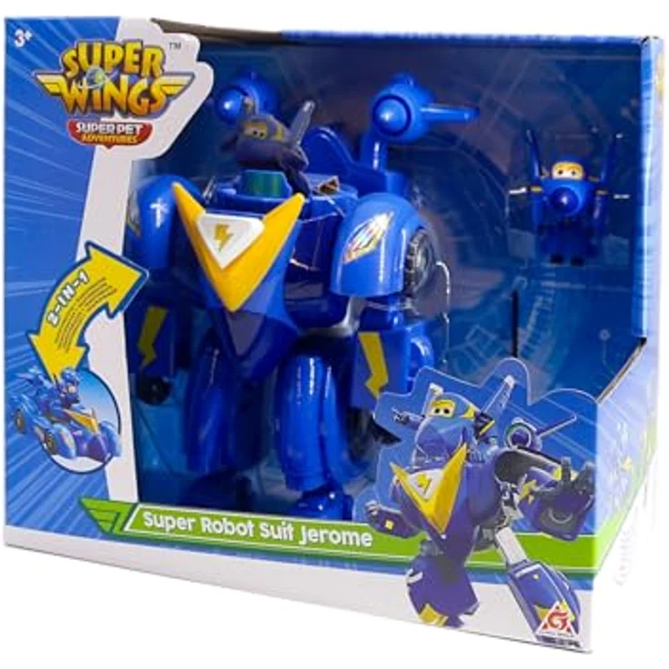 Super Wings Super Robot Suit Jerome, 18 cm verwandelbare Spiel-Figur, 2-in-1 Roboter Anzug und Super Auto, blau – Bild 2