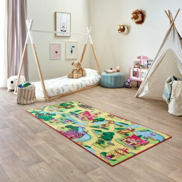 Carpet Studio Teppich Kinderzimmer Candy Town 95x200cm, Antirutschspielteppich für Baby- und Spielzimmer, 30°C waschbar, 100% Polyamid – Bild 2