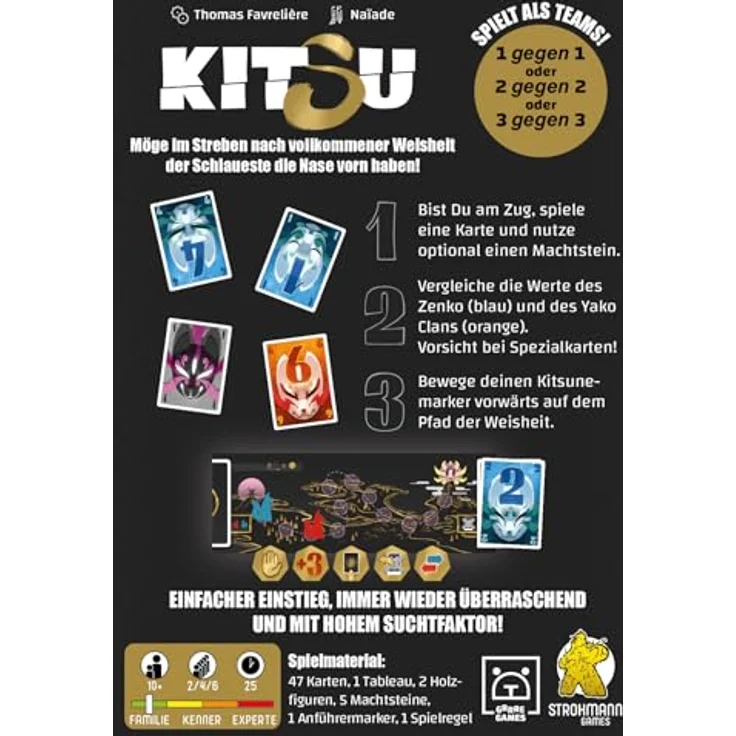 Marcel Straub Kitsu Kartenspiel – Taktisches Stichspiel für 2+ Spieler, Clan-basiertes strategisches Gameplay mit Spezialkarten und Machtsteinen – Bild 3