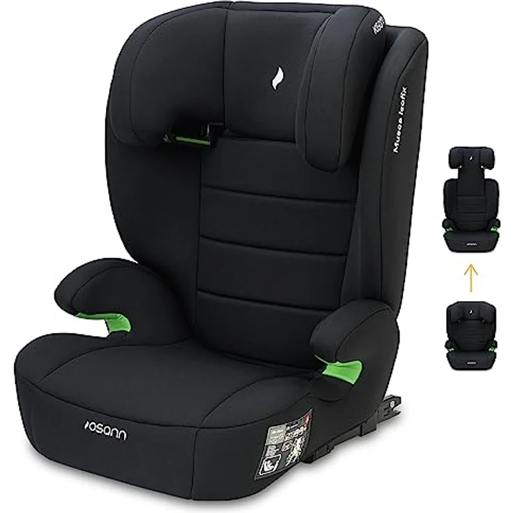 Osann Kindersitz Musca Isofix i-Size ab 3 Jahre - 12 Jahre (100 cm - 150 cm) mit Isofix - Black, 14-fach höhenverstellbare Kopfstütze, Memoryschaum Seitenaufprallschutz – Bild 1
