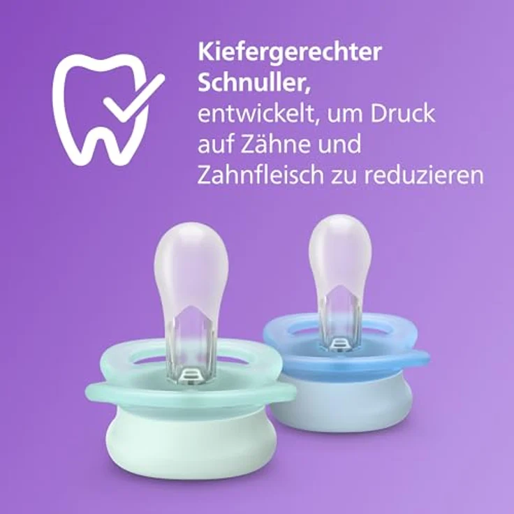 AVENT Ultra Start Schnuller SCF075/02, kiefergerecht, BPA-frei, für Neugeborene (0-2 Monate), Doppelpack mit Sterilisationsbehälter, grün/blau – Bild 4