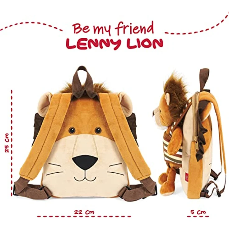 Perletti Lenny Lion Wenderucksack, 45 cm Plüschrucksack mit niedlichem Löwenmotiv, unisex – Bild 2